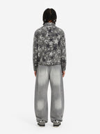 Retro Washed Distressed Curved Blade Wide-Leg Jeans