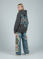 Vintage Blindfolded Angel Rhinestone Zip-Up Hoodie