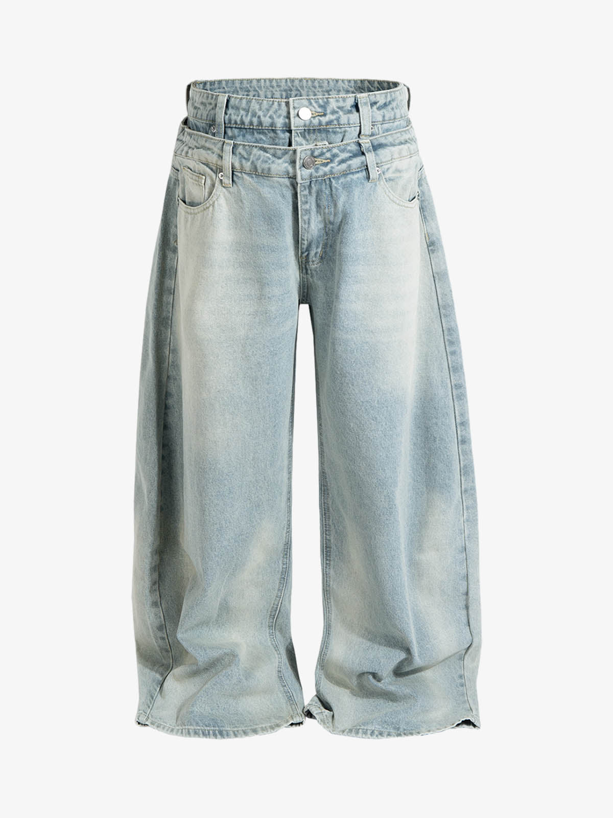 Layered Waist Vintage Washed Wide Leg Jeans