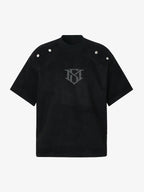 Metallic Print Suede Crew Neck T-Shirt