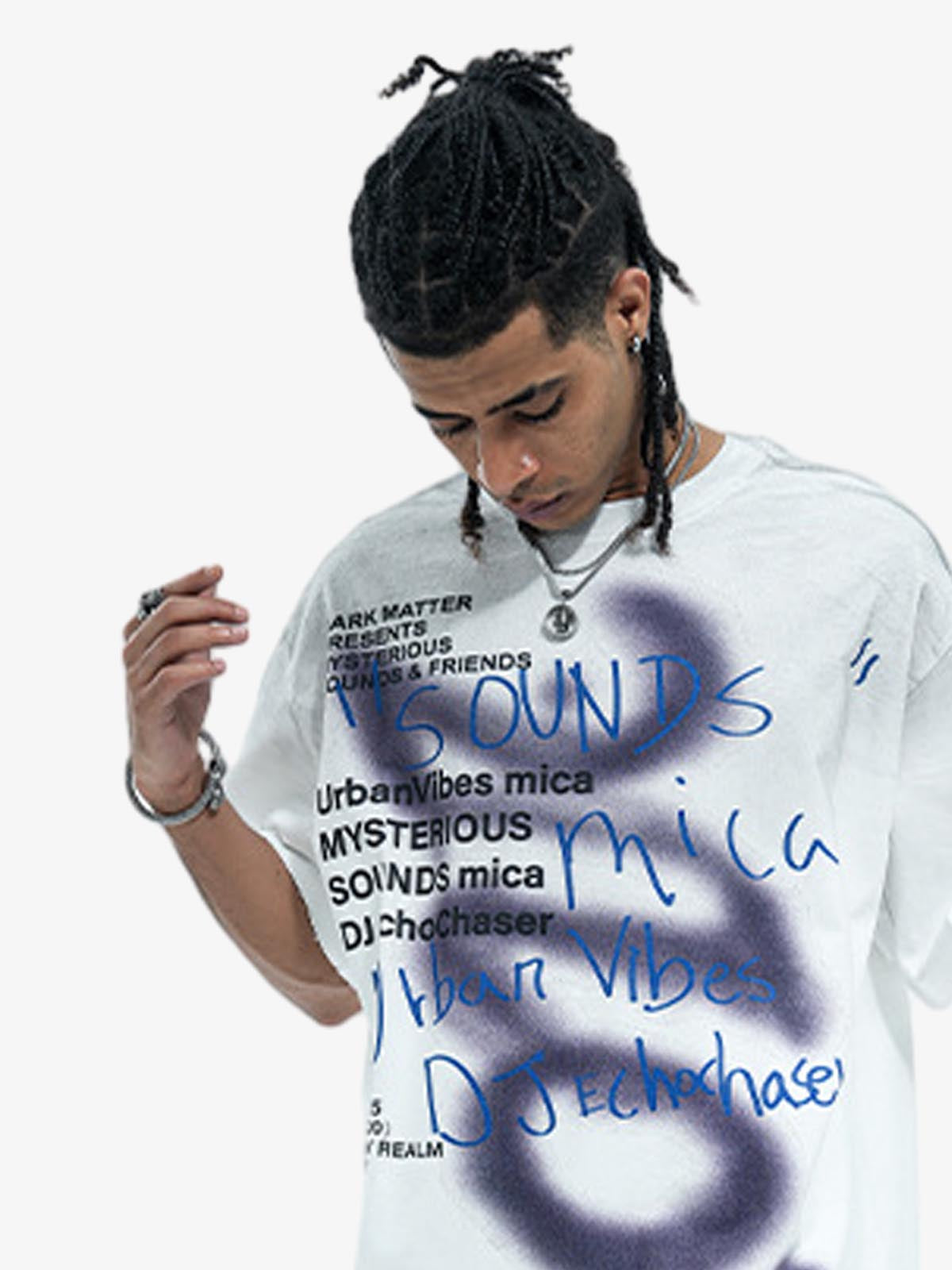 Washed Graffiti Text Print Spray Effect T-Shirt - 2614