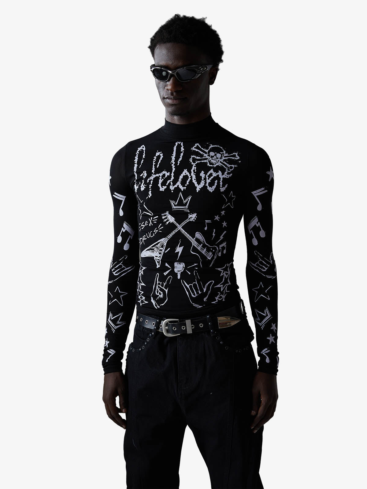 Punk Graphic Mesh Long Sleeve Top