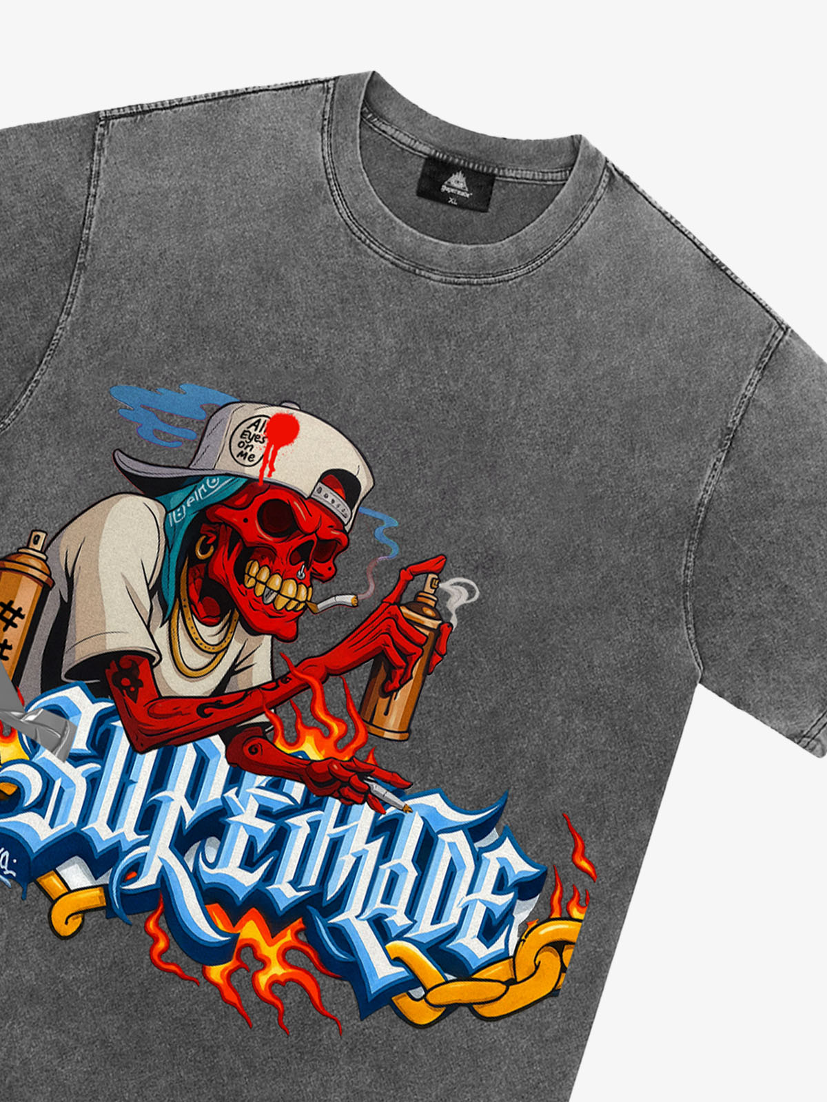 Street Skull Graffiti Artist Flame Flower Font T-Shirt
