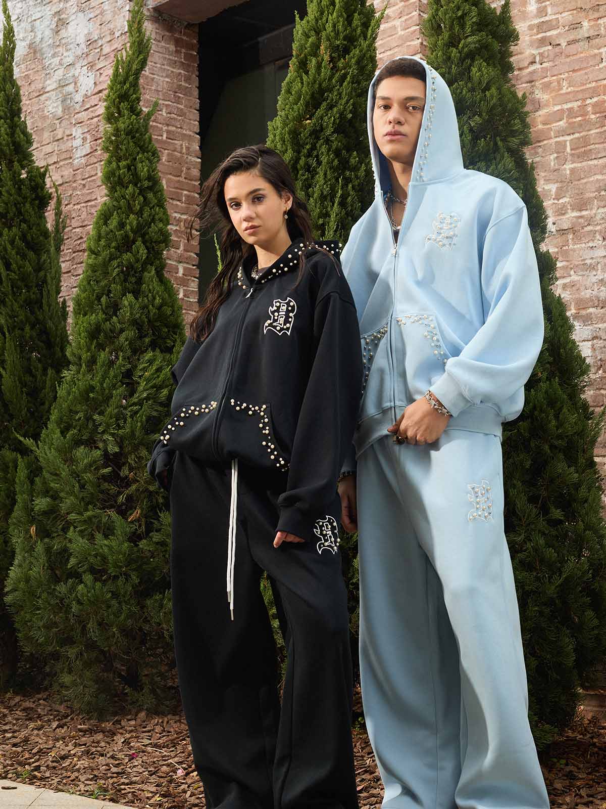 precipice Pearl Embellished Zip Up Set - 2596