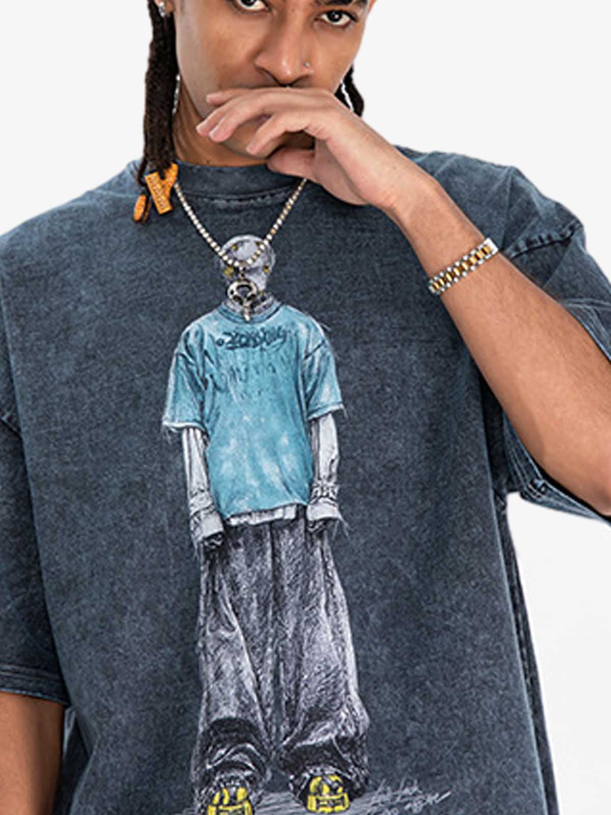 Vintage Washed Skeleton Graphic Oversized T-Shirt