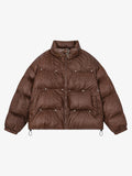 Retro Buckled High-Neck Crinkle Puffer Jacket