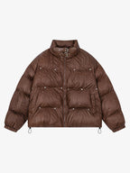 Retro Buckled High-Neck Crinkle Puffer Jacket