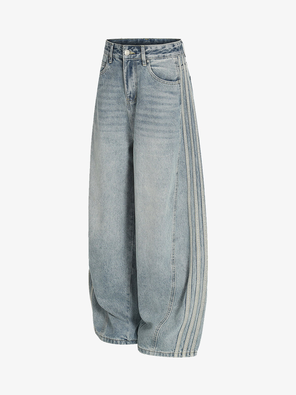 Retro Washed Side Striped Barrel Denim Jeans
