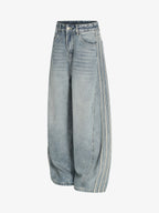 Retro Washed Side Striped Barrel Denim Jeans