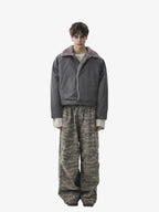 Deconstructed Patchwork Fur Collar Bomber Jacket
