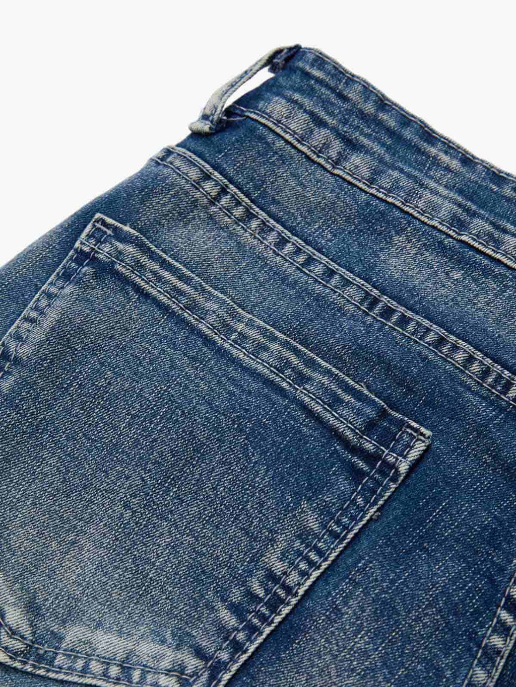 Vintage Distressed Button Fly Ruched Panel Flared Jeans