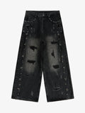 Vintage Washed Distressed Metal Ring Baggy Jeans