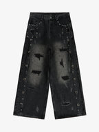 Vintage Washed Distressed Metal Ring Baggy Jeans