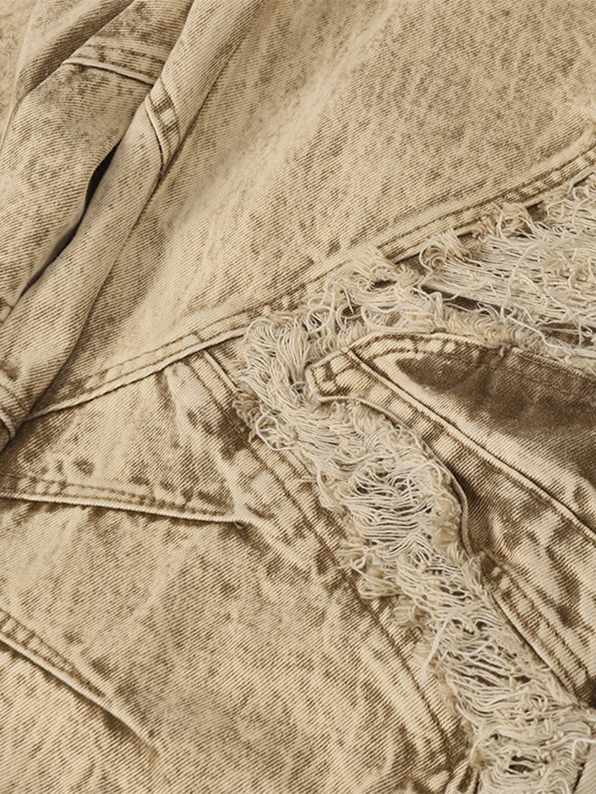 Distressed Raw-Edge Panel Sculpted Wide-Leg Jeans - 2590