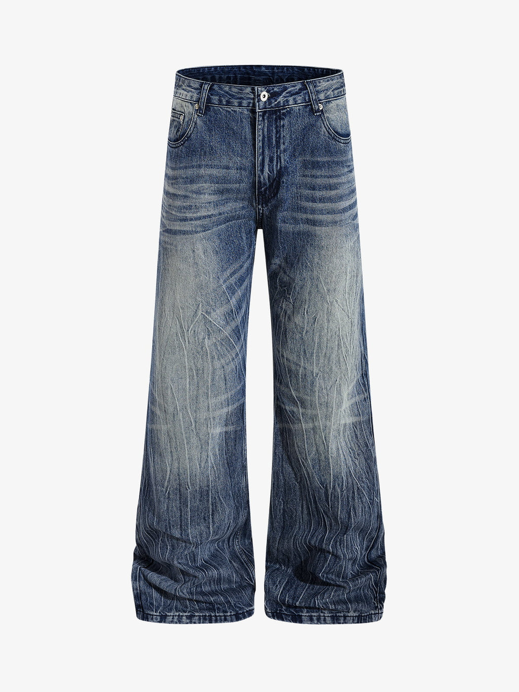 Vintage Washed Distressed Flared Denim Jeans
