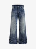 Vintage Washed Distressed Flared Denim Jeans