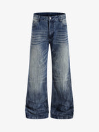 Vintage Washed Distressed Flared Denim Jeans