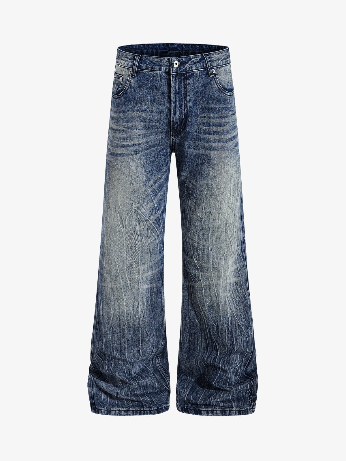 Vintage Washed Distressed Flared Denim Jeans