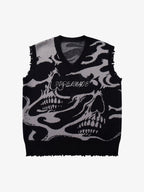 High Street Dark Skull Frayed-edge V-neck Sweater Vest