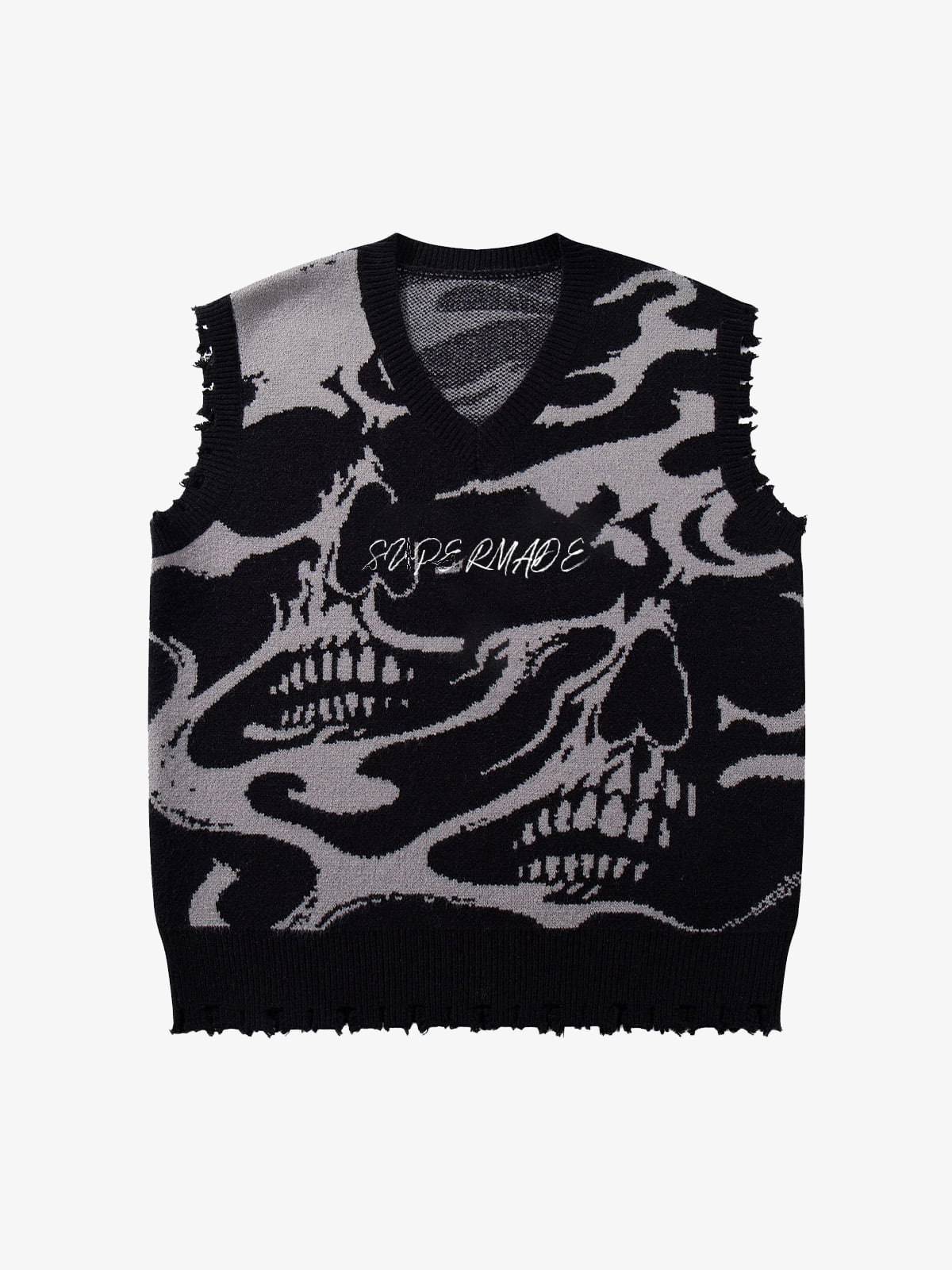 High Street Dark Skull Frayed-edge V-neck Sweater Vest