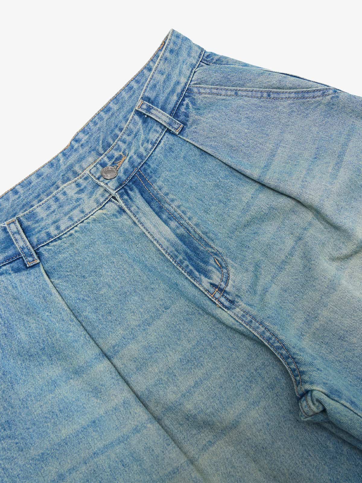 Vintage Light-Wash Pleated Barrel Jeans - 2586