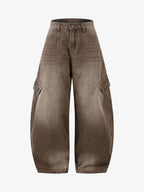 Vintage Washed Workwear Barrel Jeans - 2593