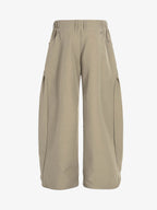 Structured Panel Pleated Wide Leg Barrel Pants