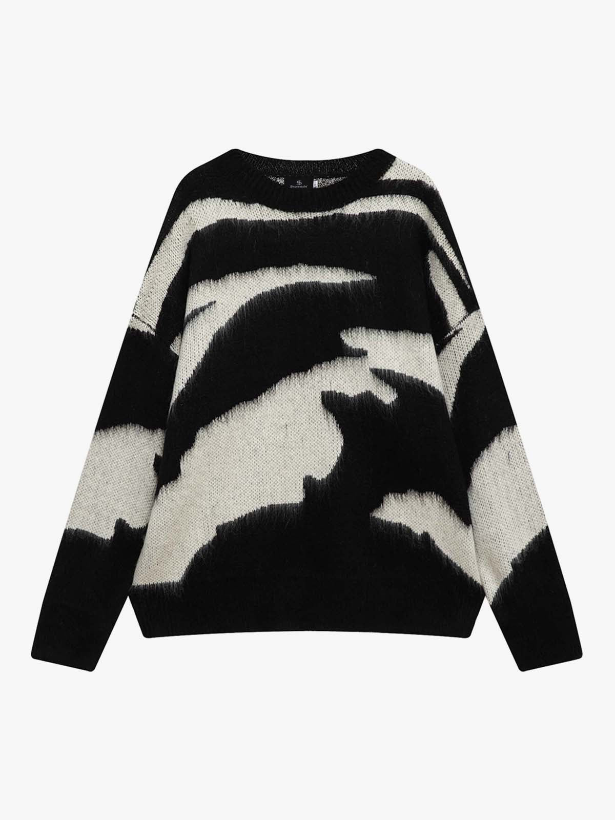 Retro Brushed Abstract Zebra-Style Pattern Sweater