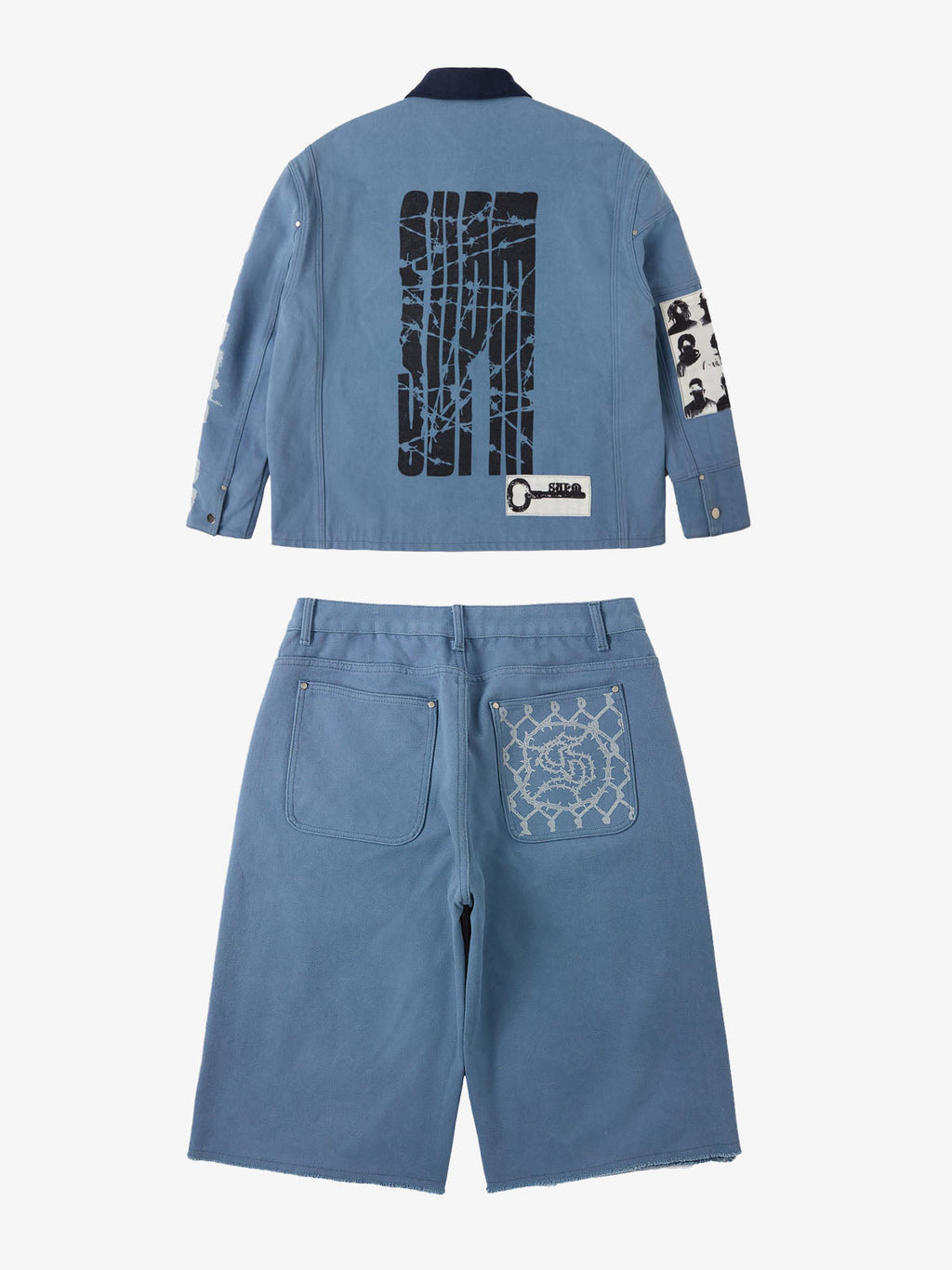 precipice Multi-Element Appliqué Patchwork Denim Suit - 2593