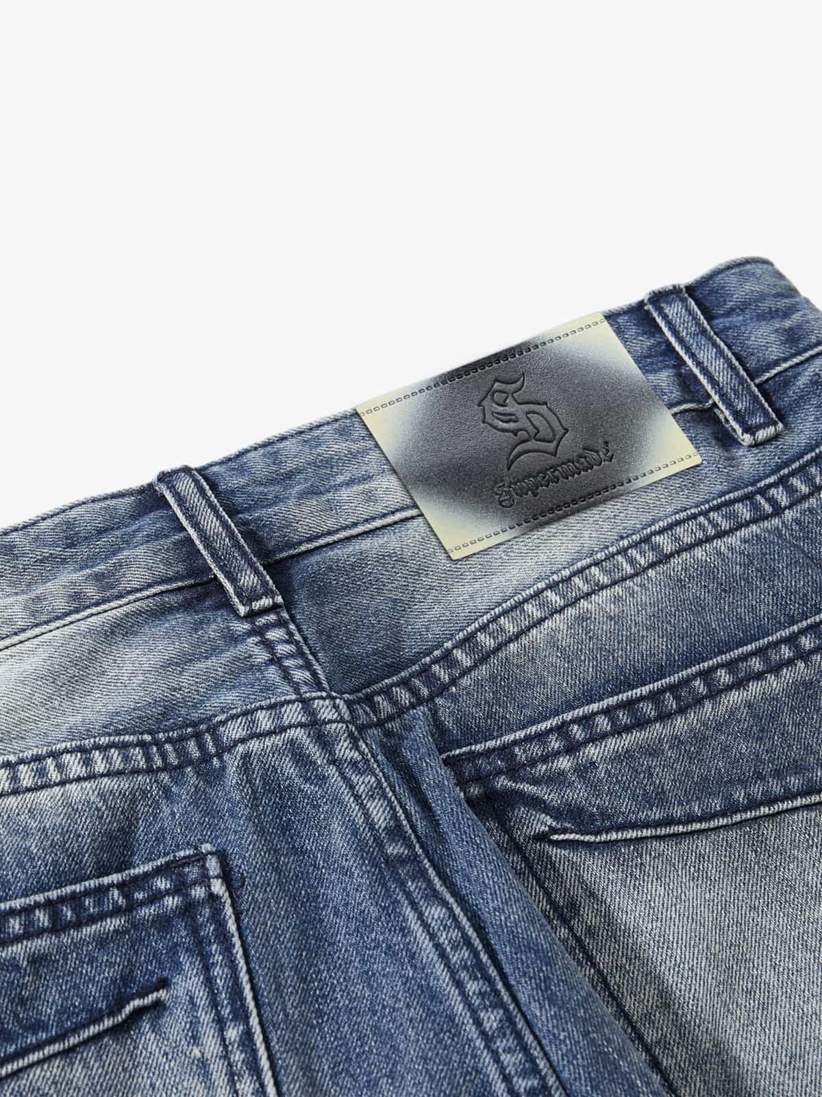 Vintage Washed Distressed Flared Denim Jeans