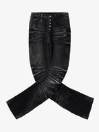 Vintage Distressed Button Fly Ruched Panel Flared Jeans