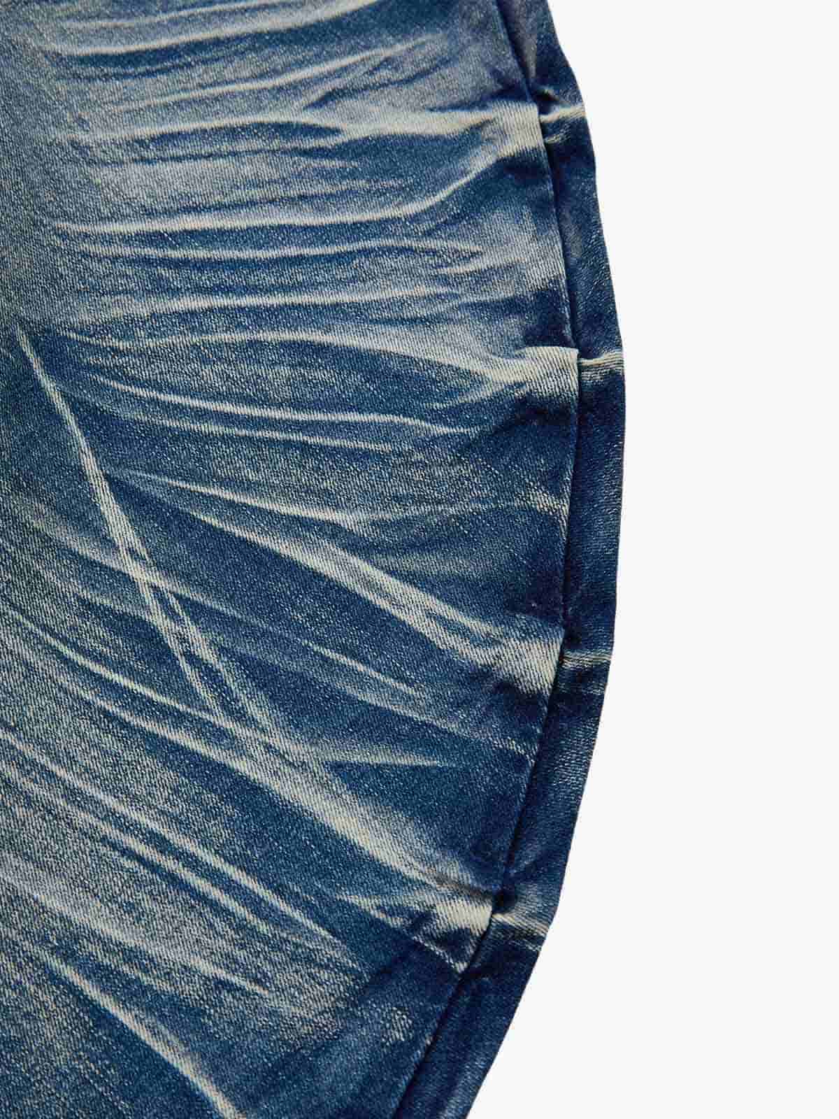 Vintage Distressed Button Fly Ruched Panel Flared Jeans