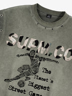 Distressed "SUPM.CO" Soccer Graphic Sleeveless T-Shirt