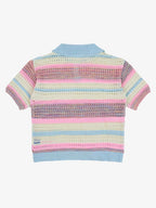 Pastel Striped Crochet Knit Short Sleeve Polo Shirt