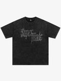 Washed Gothic Letter Imitation Diamond T-Shirt
