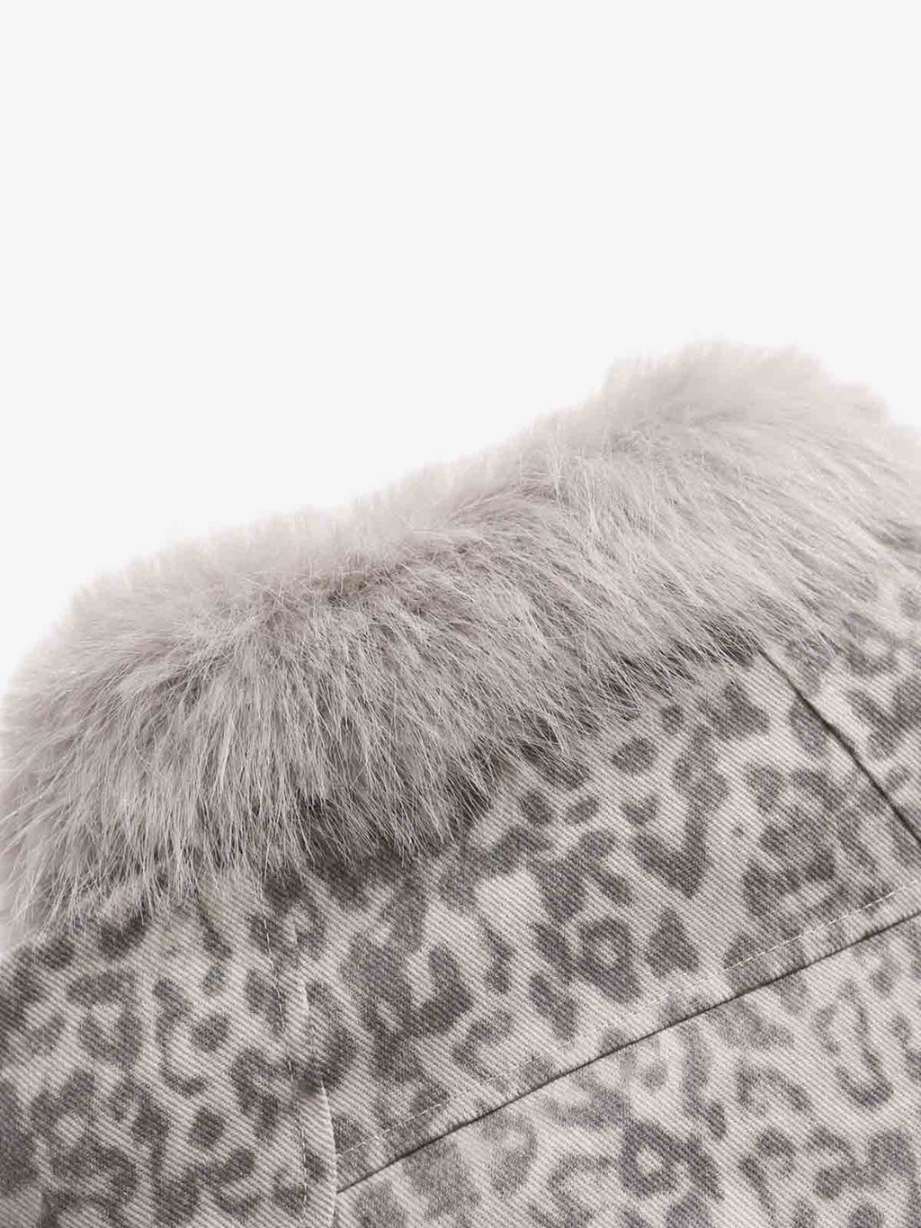 Vintage Leopard Fleece Faux Fur Collar Panel Trim Padded Jacket