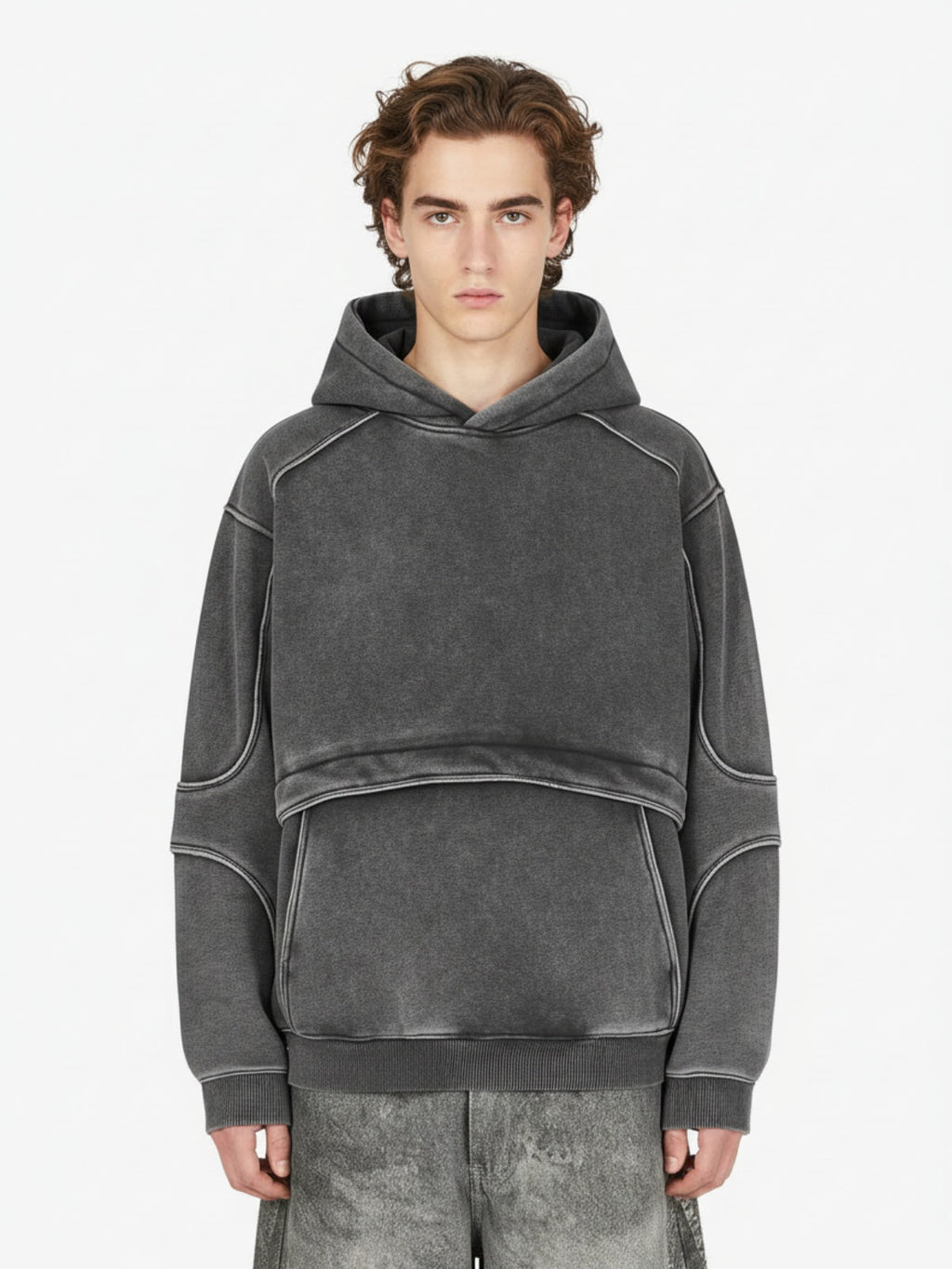 Retro Deconstructed Patchwork Washed Hoodie