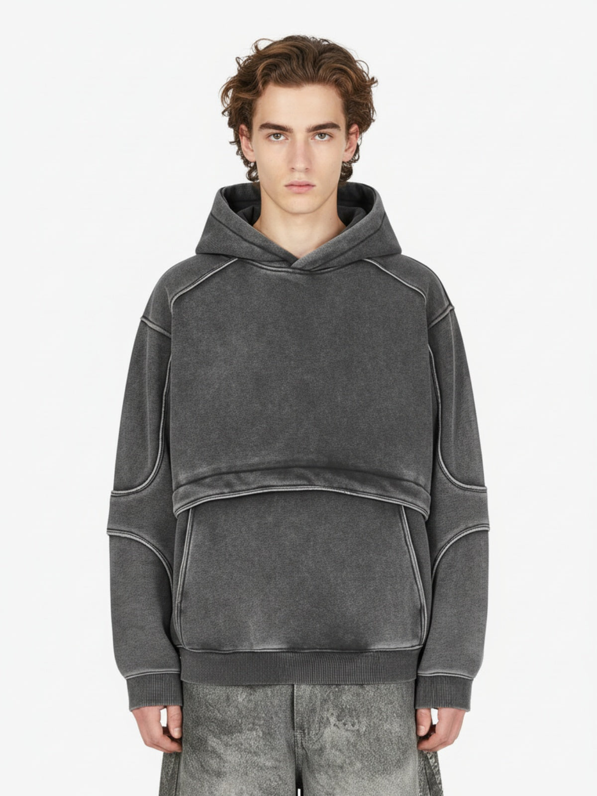 Retro Deconstructed Patchwork Washed Hoodie