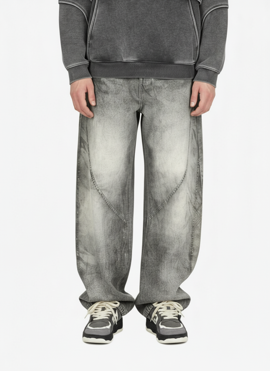 Vintage Heavy Distressed Washed Barrel Jeans