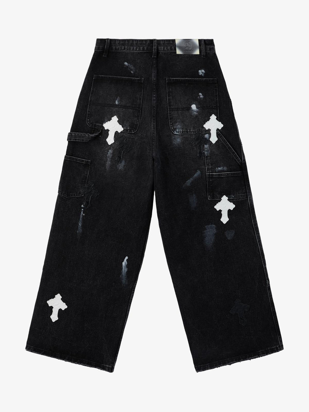 Distressed Cross Patchwork Baggy Denim Jeans - 2613