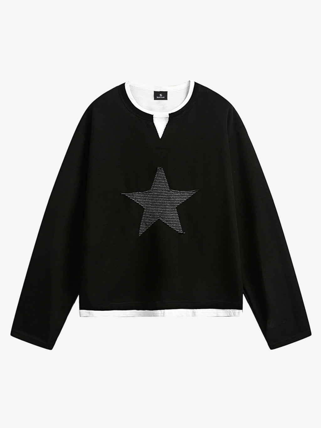 Layered Crewneck Star Print Long-Sleeve T-Shirt