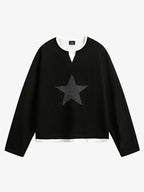 Layered Crewneck Star Print Long-Sleeve T-Shirt