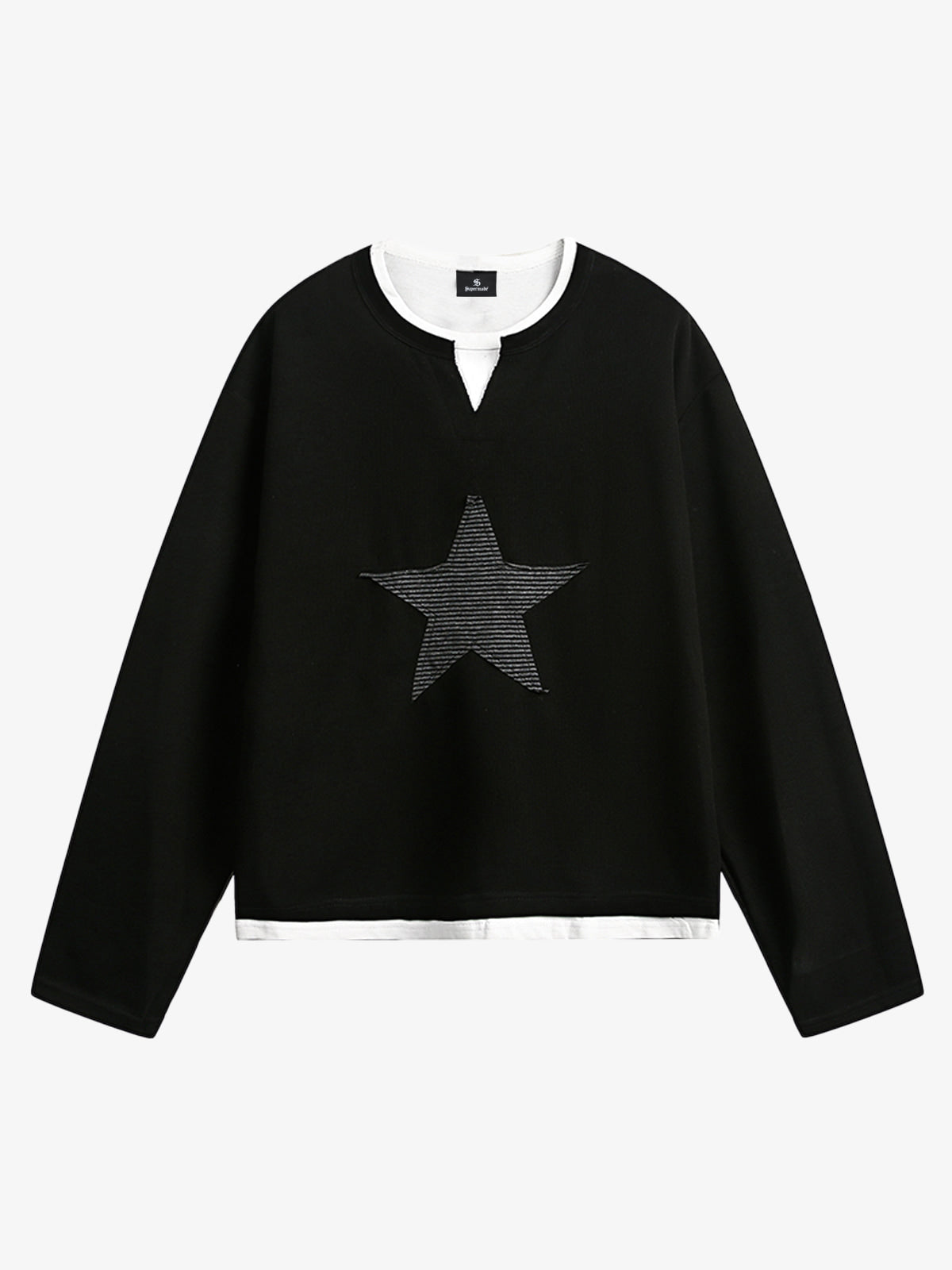 Layered Crewneck Star Print Long-Sleeve T-Shirt