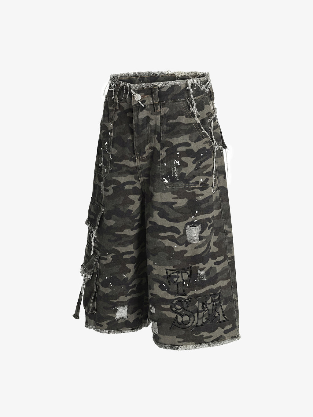 Distressed Camo Multi-Pocket Straight-Leg Jorts - 2611