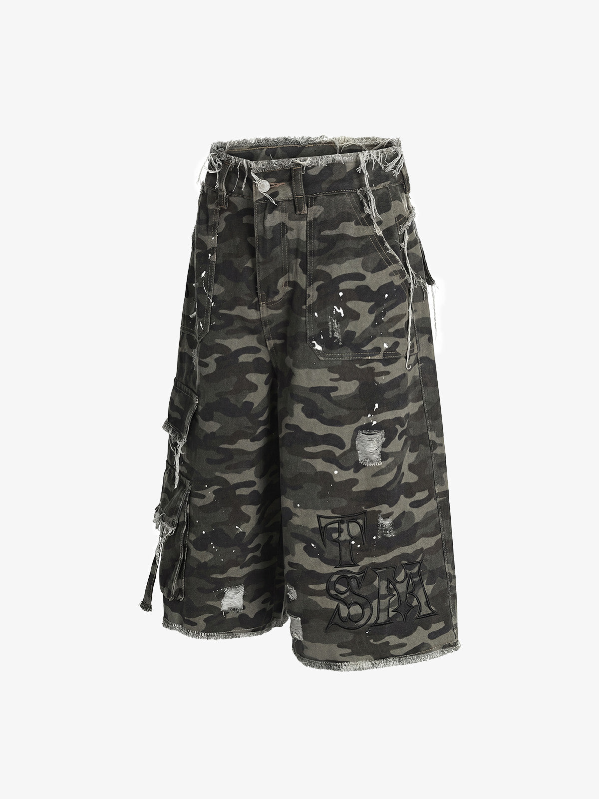 Distressed Camo Multi-Pocket Straight-Leg Jorts - 2611
