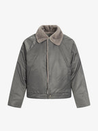 Deconstructed Patchwork Fur Collar Bomber Jacket