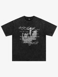 Washed Cross Overlay Text Graphic T-Shirt