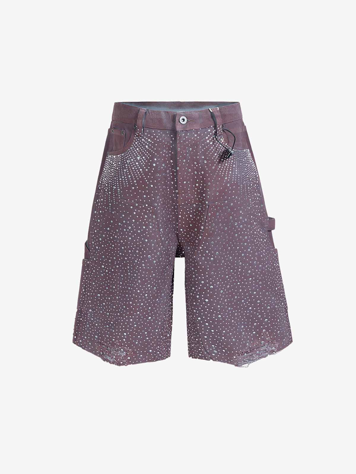 Gradient Rhinestone Embellished Denim Jorts