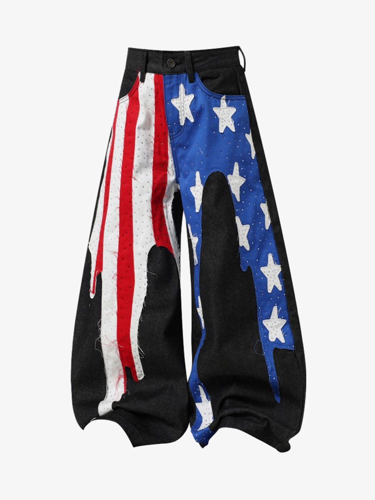 American Flag Patch Rhinestone Baggy Jeans