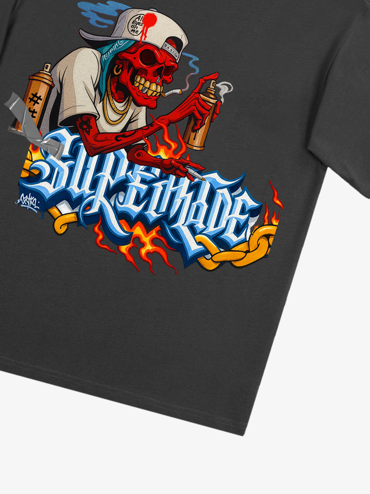 Street Skull Graffiti Artist Flame Flower Font T-Shirt